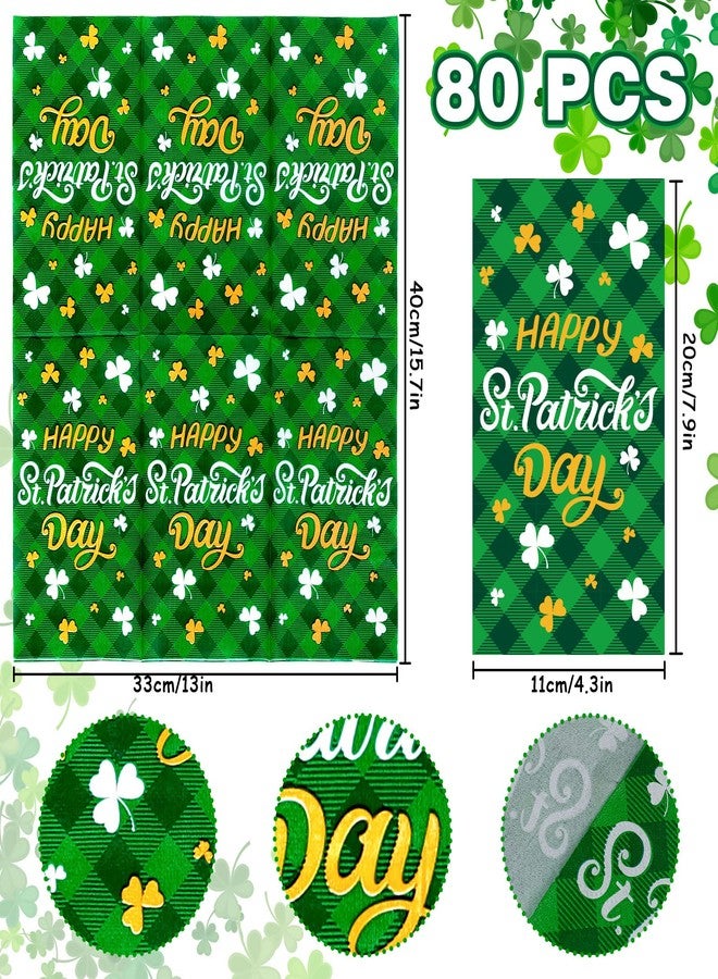 وولاين مناديل ضيوف عيد القديس باتريك من والين، مزينة بنقشة البرسيم الأخضر، مصنوعة من ورق مقوى بنقشة مربعات الجاموس، مناسبة لحفلات العشاء في الأعياد الأيرلندية، عبوة من 80 منديل، مقاس 4.3 × 7.9 بوصة. - Image 2